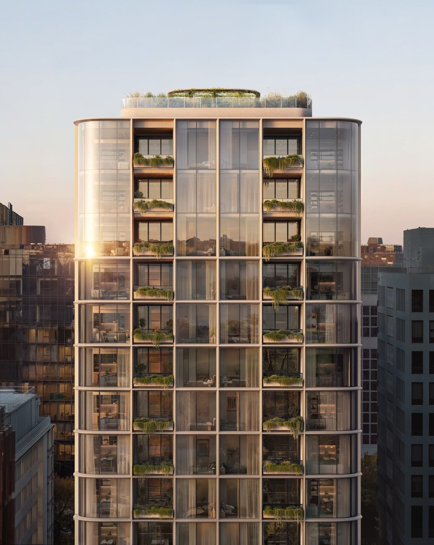 The western facade of Encore at 10 Queens Road
